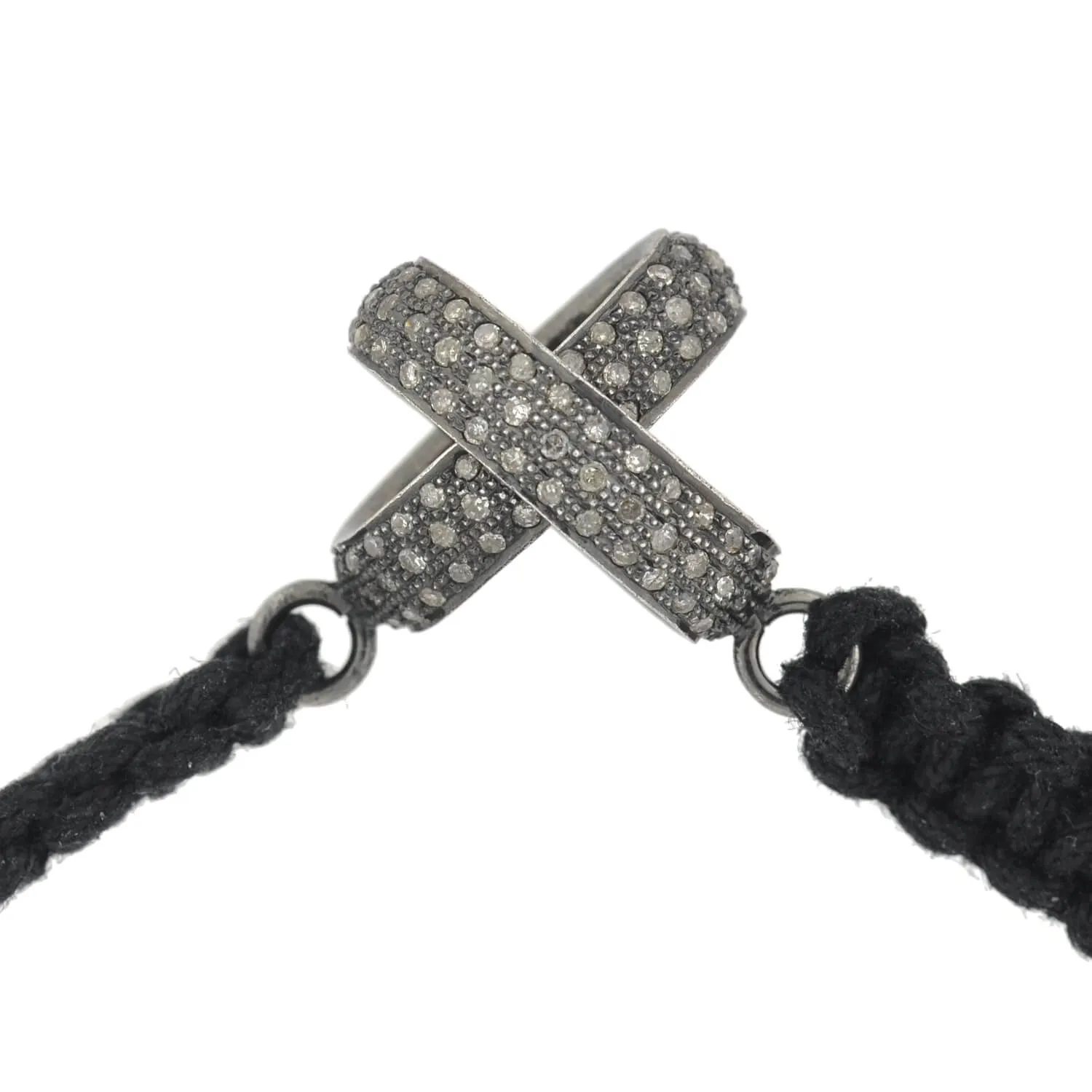 Estate Sterling Diamond Interlocking Link   Macram Cord Bracelet
