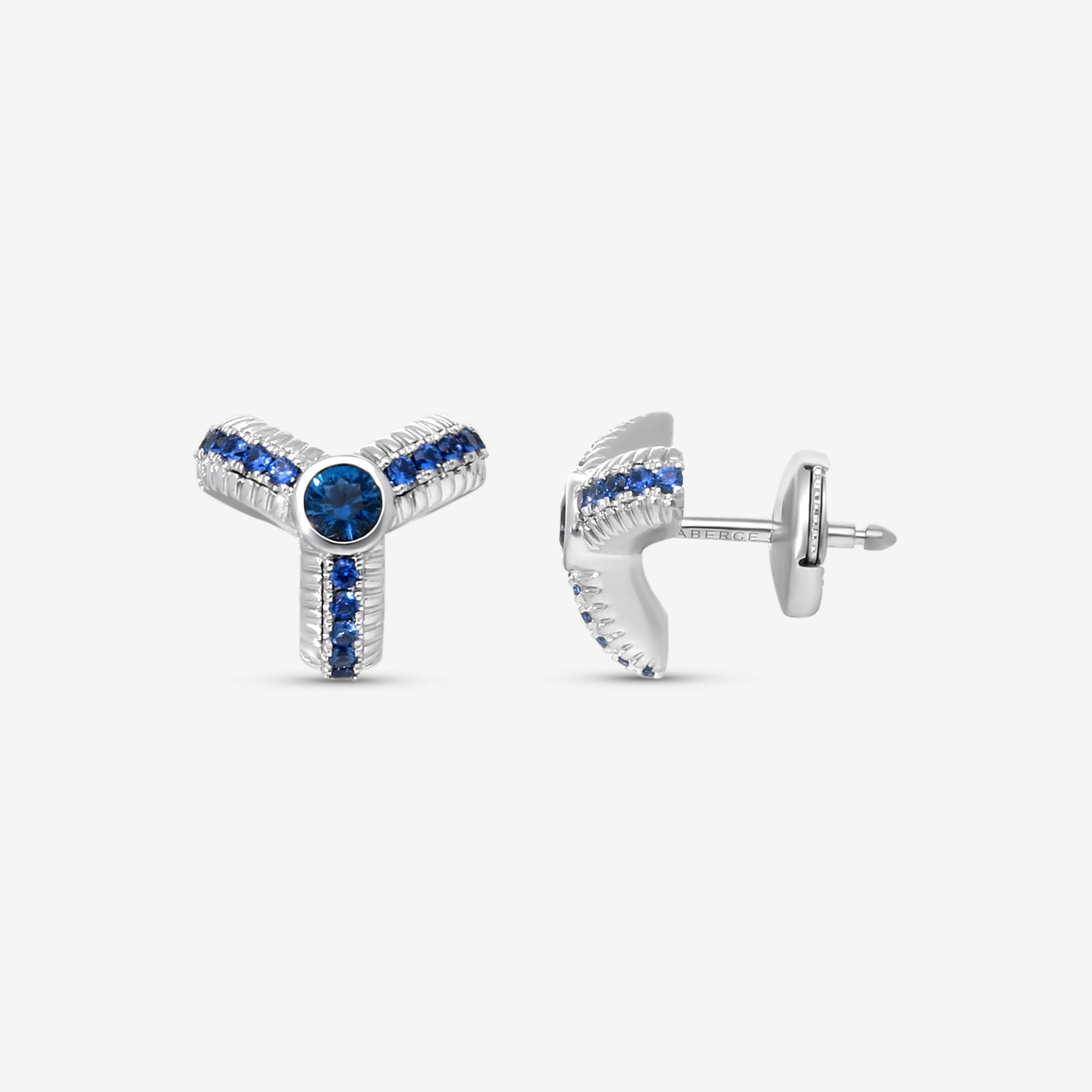 Faberg Colours of Love Trio 18K White Gold Blue Sapphire Fluted Stud Earrings 1556EA2793/3