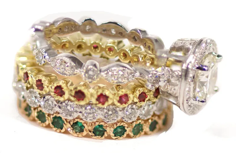 Flower Milgrain Stacking Eternity Bands