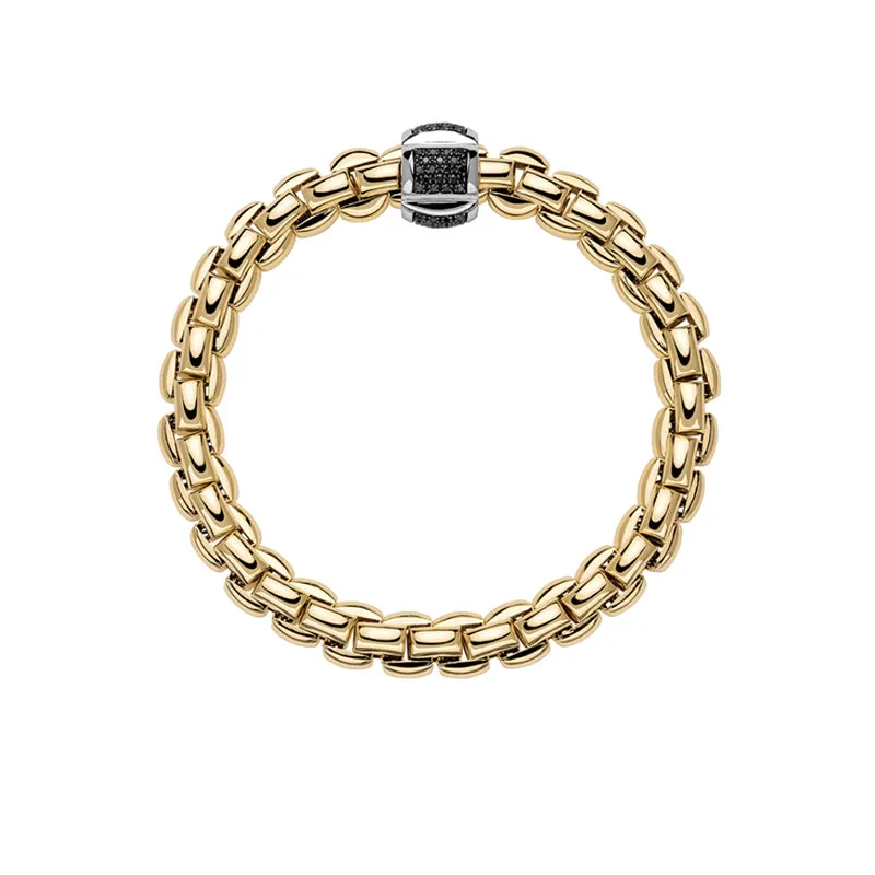 FOPE 'EKA' 18CT YELLOW GOLD AND 18CT WHITE GOLD BLACK DIAMOND RHONDEL FLEX'IT BRACELET