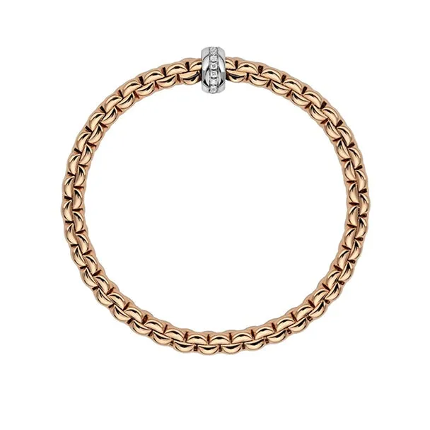 FOPE" EKA"  18CT ROSE & WHITE GOLD PAVE DIAMOND FLEXT BRACELET MEDIUM SIZE