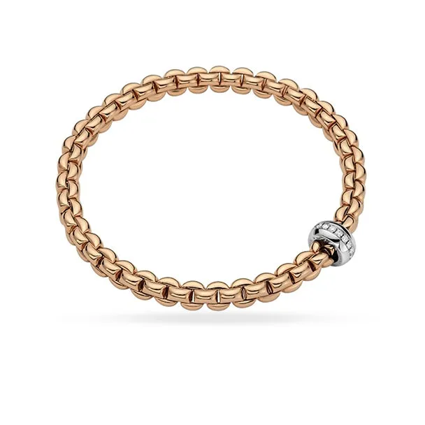 FOPE" EKA"  18CT ROSE & WHITE GOLD PAVE DIAMOND FLEXT BRACELET MEDIUM SIZE