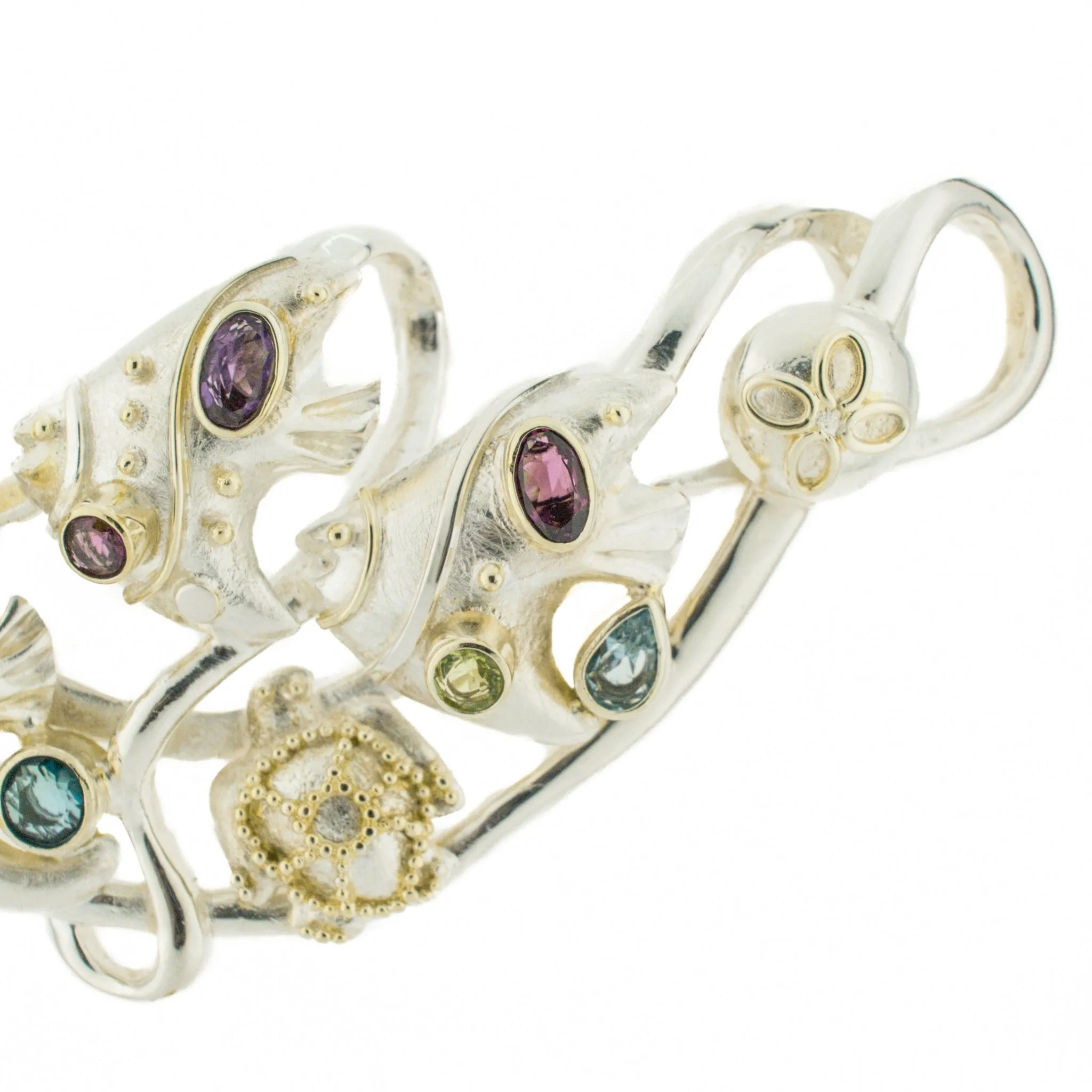 Gemstone Sealife Slide Pendant in .925 Sterling Silver on 17" Chain in .925 Sterling Silver
