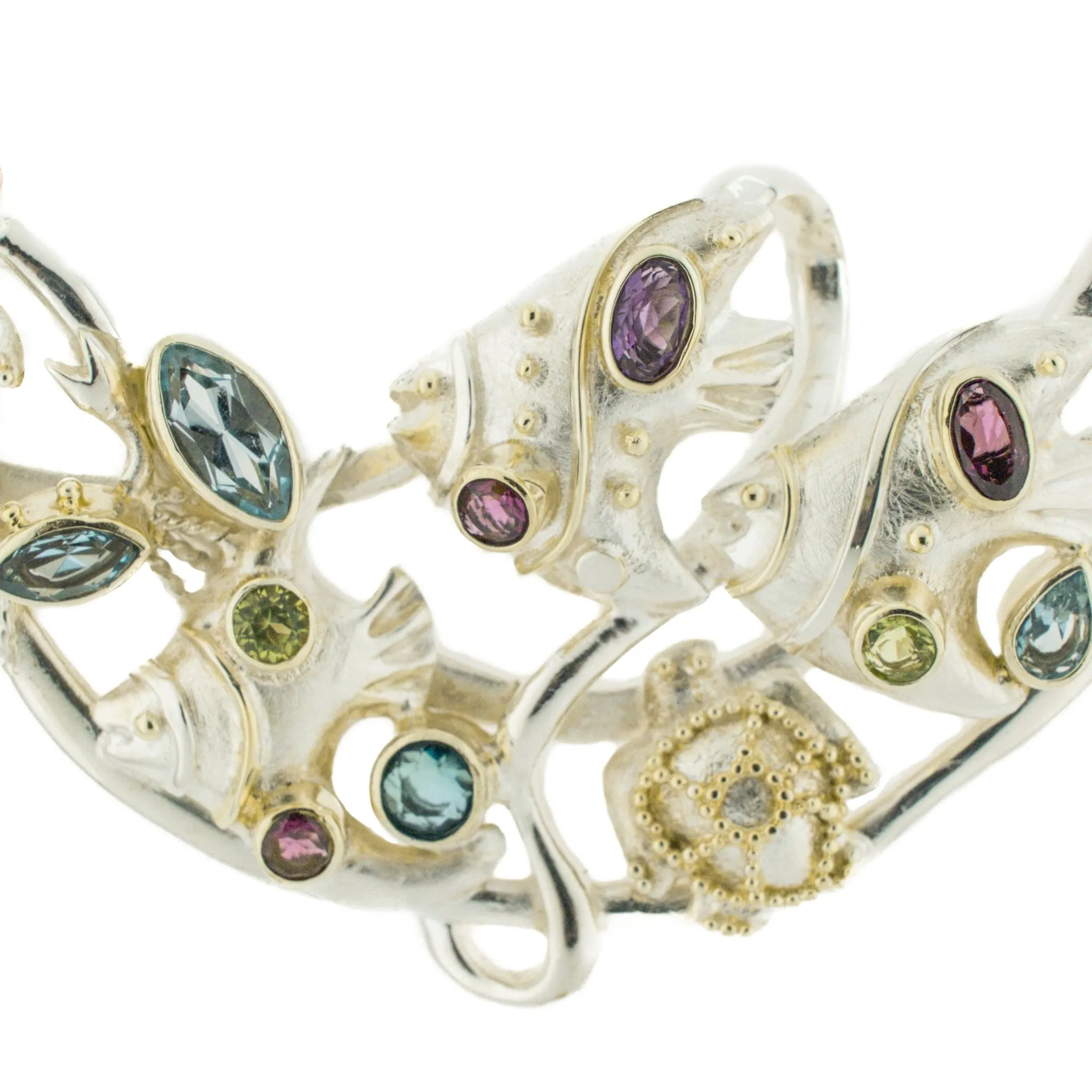 Gemstone Sealife Slide Pendant in .925 Sterling Silver on 17" Chain in .925 Sterling Silver