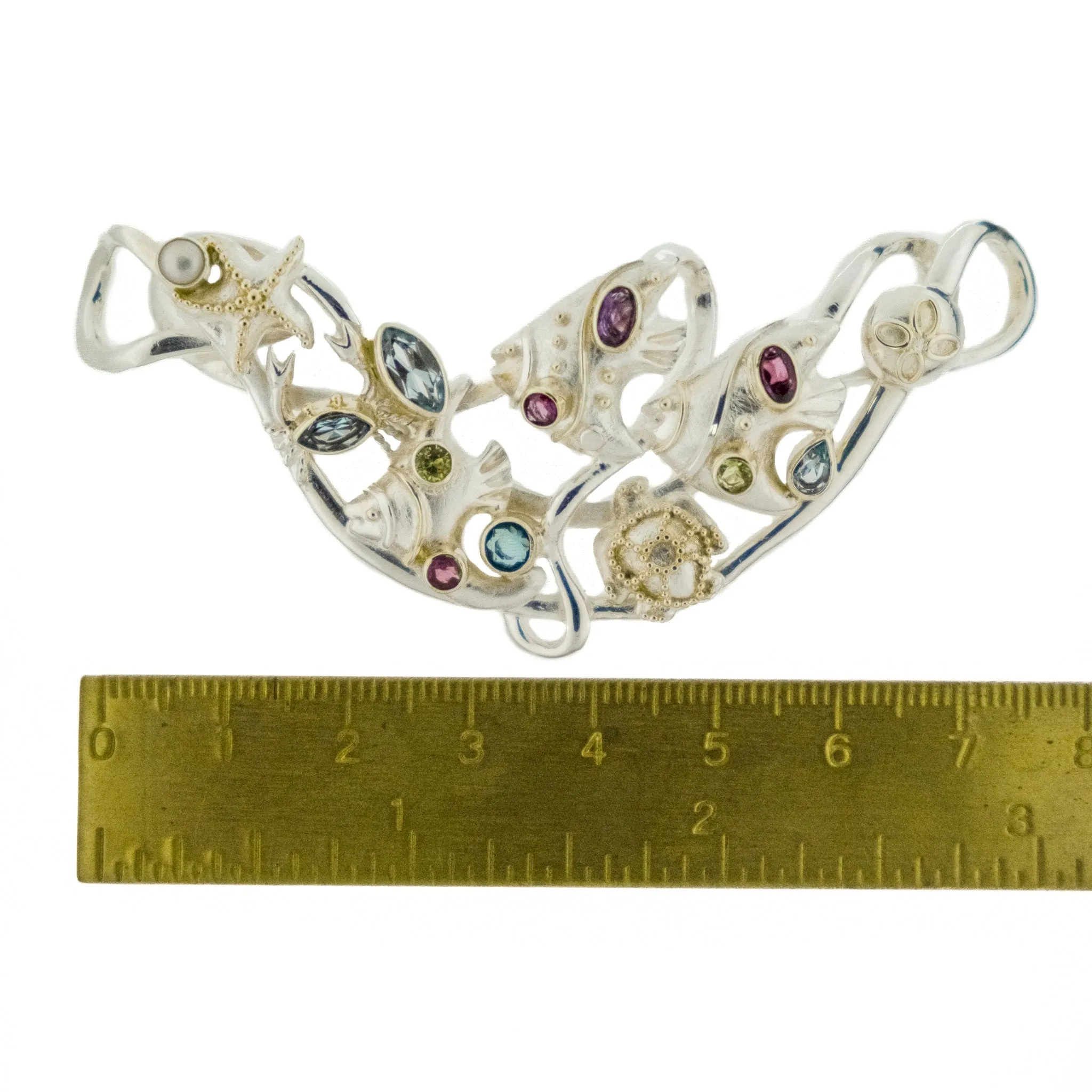 Gemstone Sealife Slide Pendant in .925 Sterling Silver on 17" Chain in .925 Sterling Silver