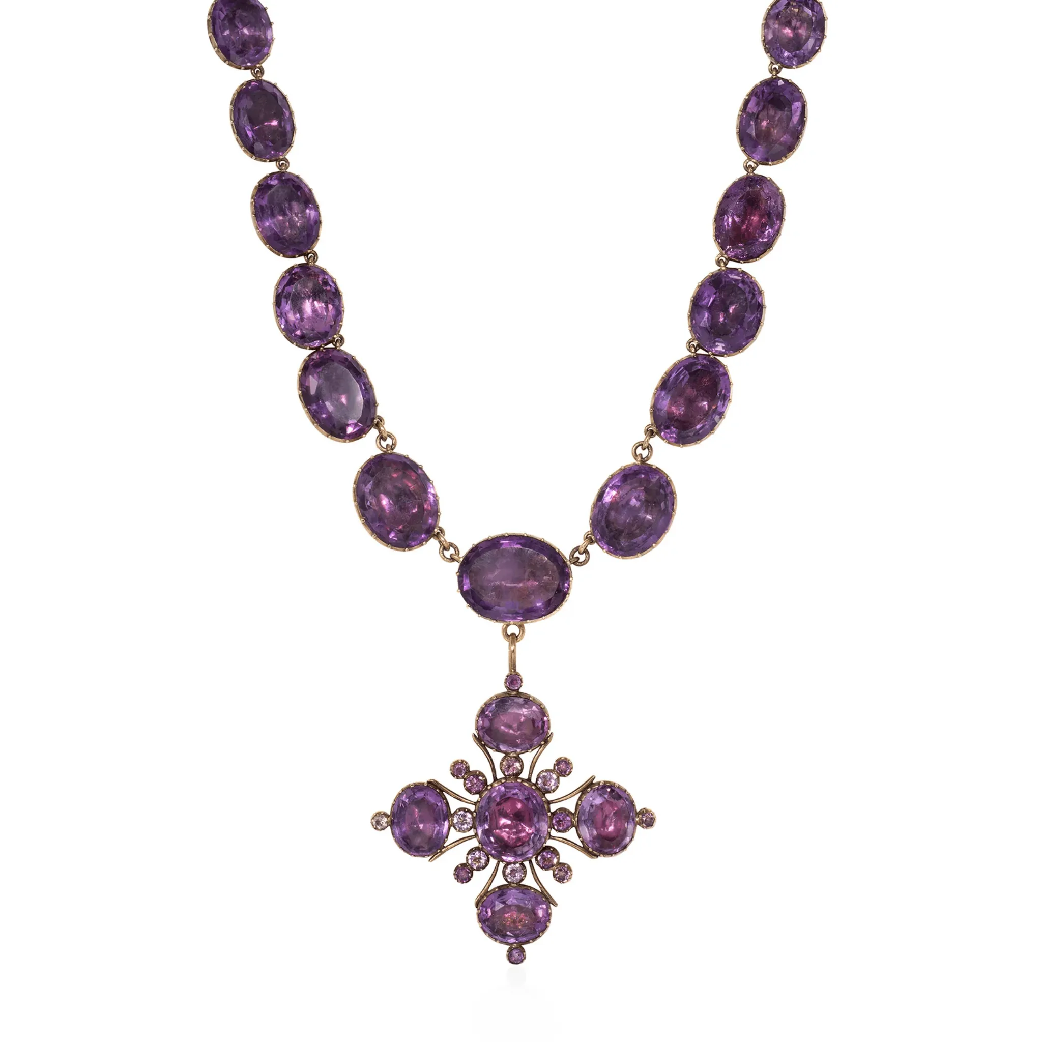 Georgian 14KT Yellow Gold Amethyst Rivire Necklace
