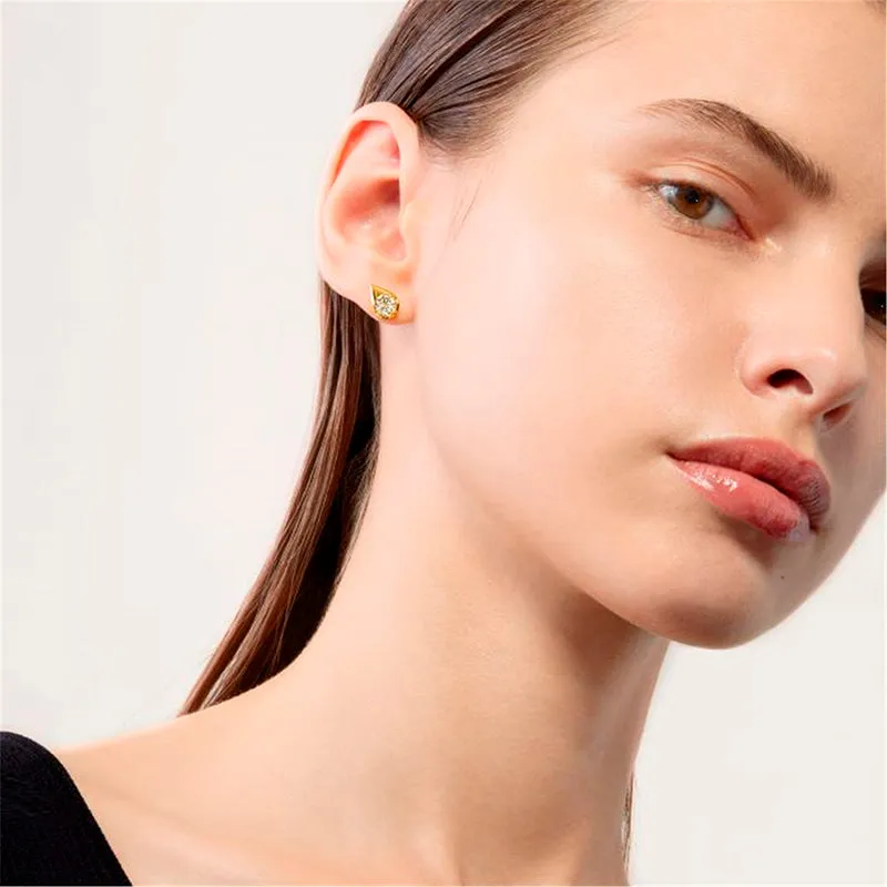 HEARTS ON FIRE 'LU' 18CT YELLOW GOLD DIAMOND DROPLET STUD EARRINGS