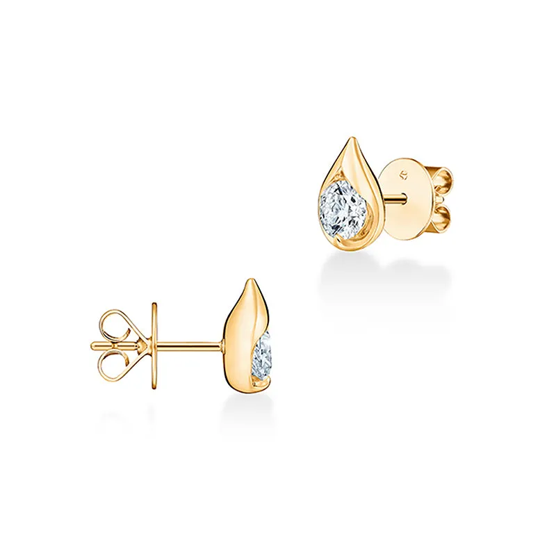 HEARTS ON FIRE 'LU' 18CT YELLOW GOLD DIAMOND DROPLET STUD EARRINGS
