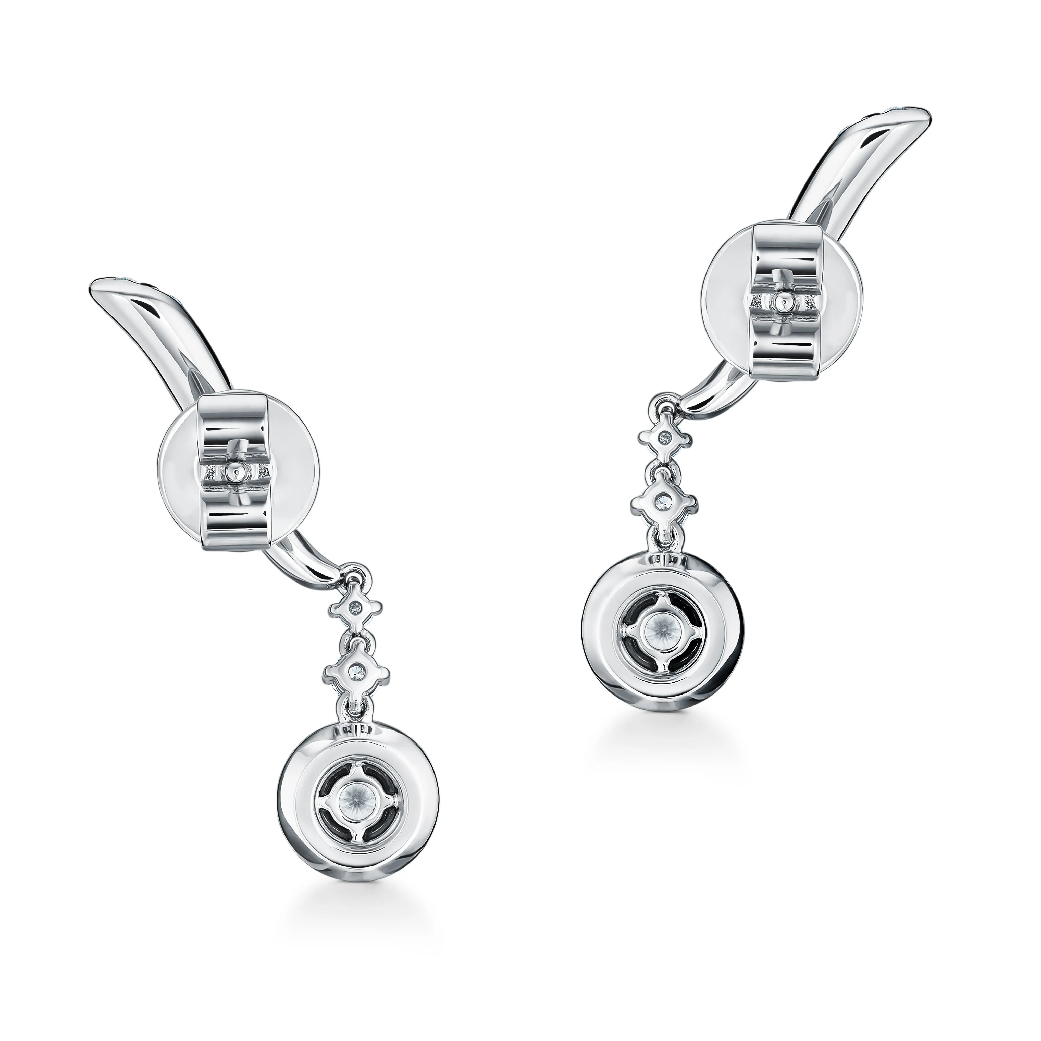 HEARTS ON FIRE "VELA" 18CT WHITE GOLD ROUND BRILLIANT CUT DIAMOND DROP EARRING