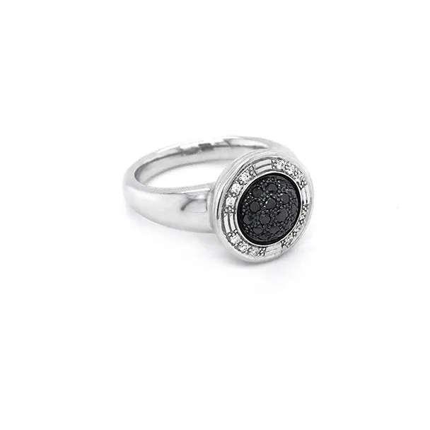 JORG HEINZ 'MAGIC' 18CT WHITE GOLD BLACK AND WHITE DIAMOND RING