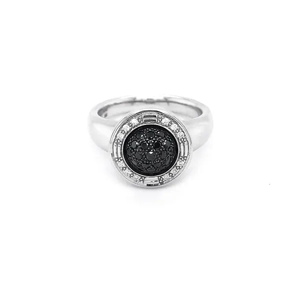 JORG HEINZ 'MAGIC' 18CT WHITE GOLD BLACK AND WHITE DIAMOND RING