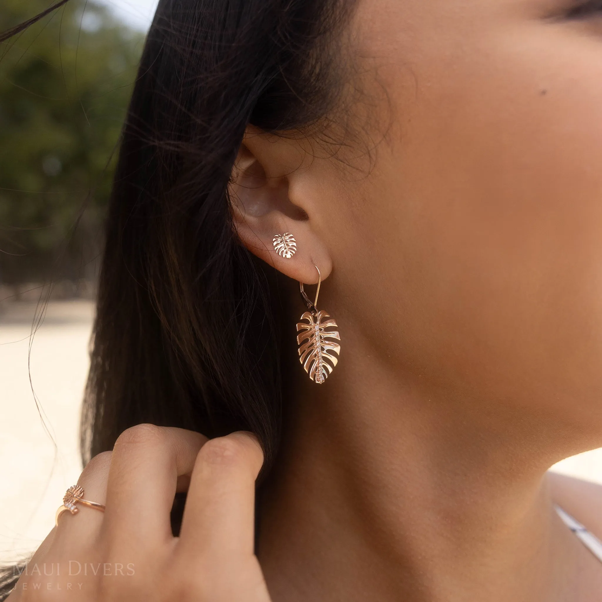 Monstera Earrings in Rose Gold - 9mm