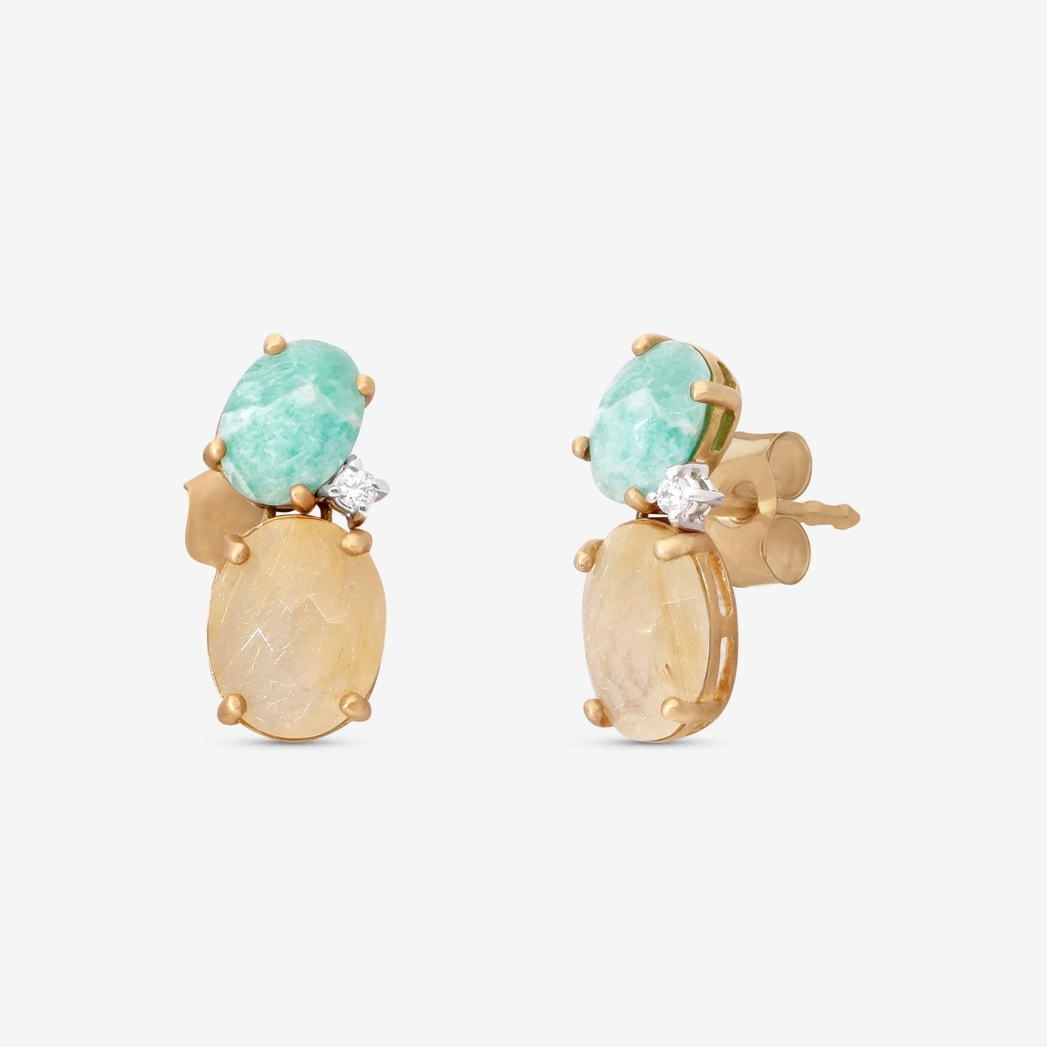 Nanis Ipanema 18K Yellow Gold Diamond & Rutile Quartz Stud Earrings OS2-576