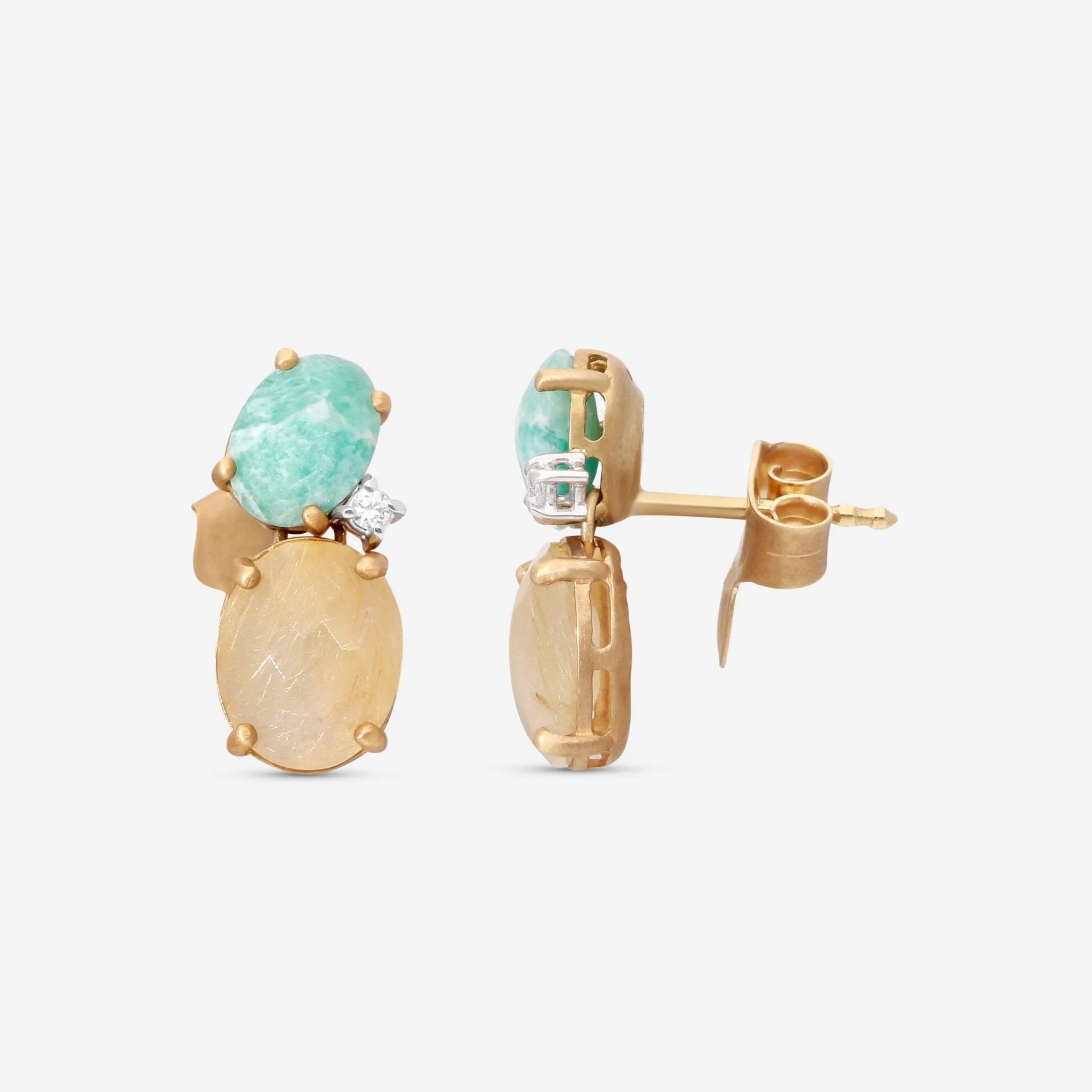 Nanis Ipanema 18K Yellow Gold Diamond & Rutile Quartz Stud Earrings OS2-576