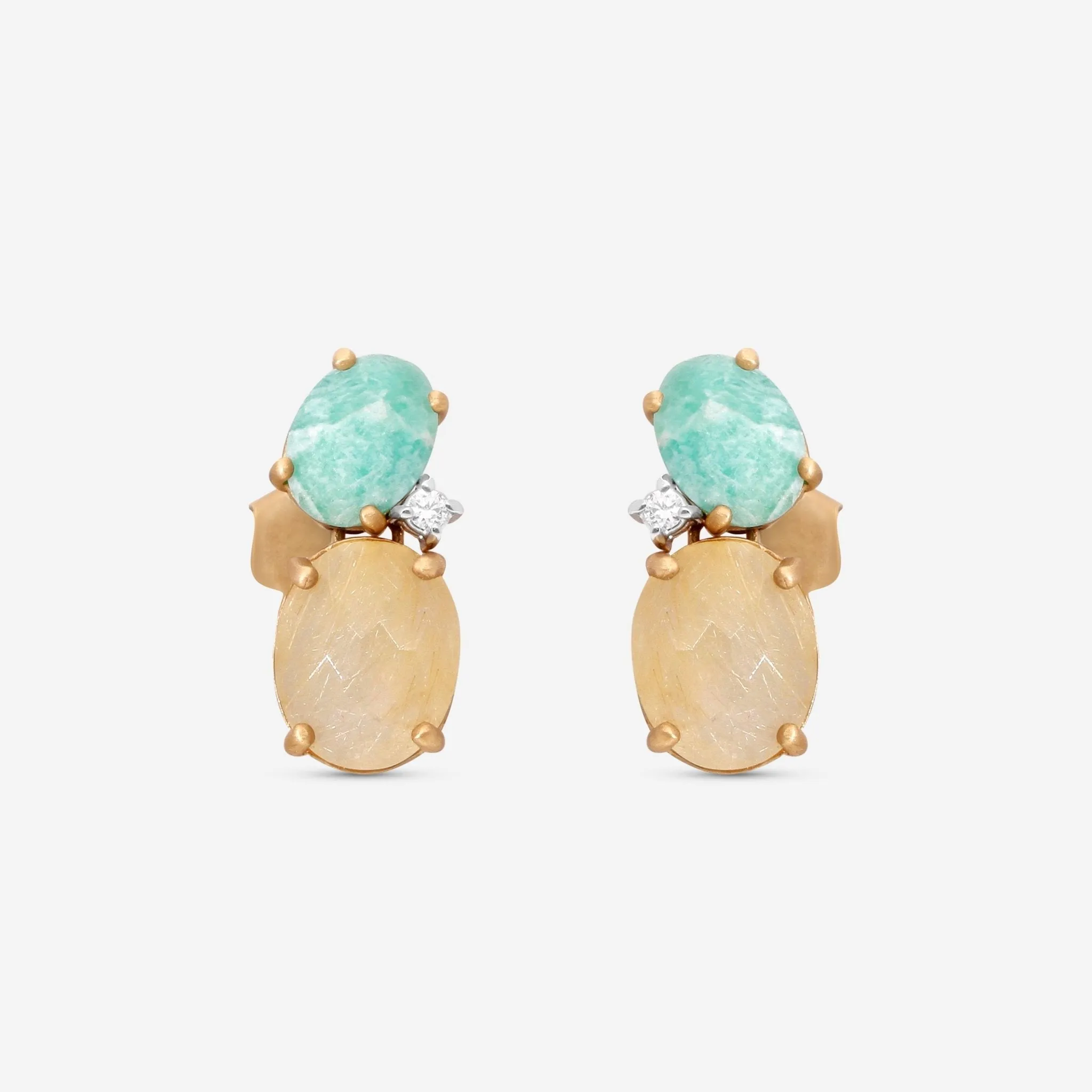 Nanis Ipanema 18K Yellow Gold Diamond & Rutile Quartz Stud Earrings OS2-576