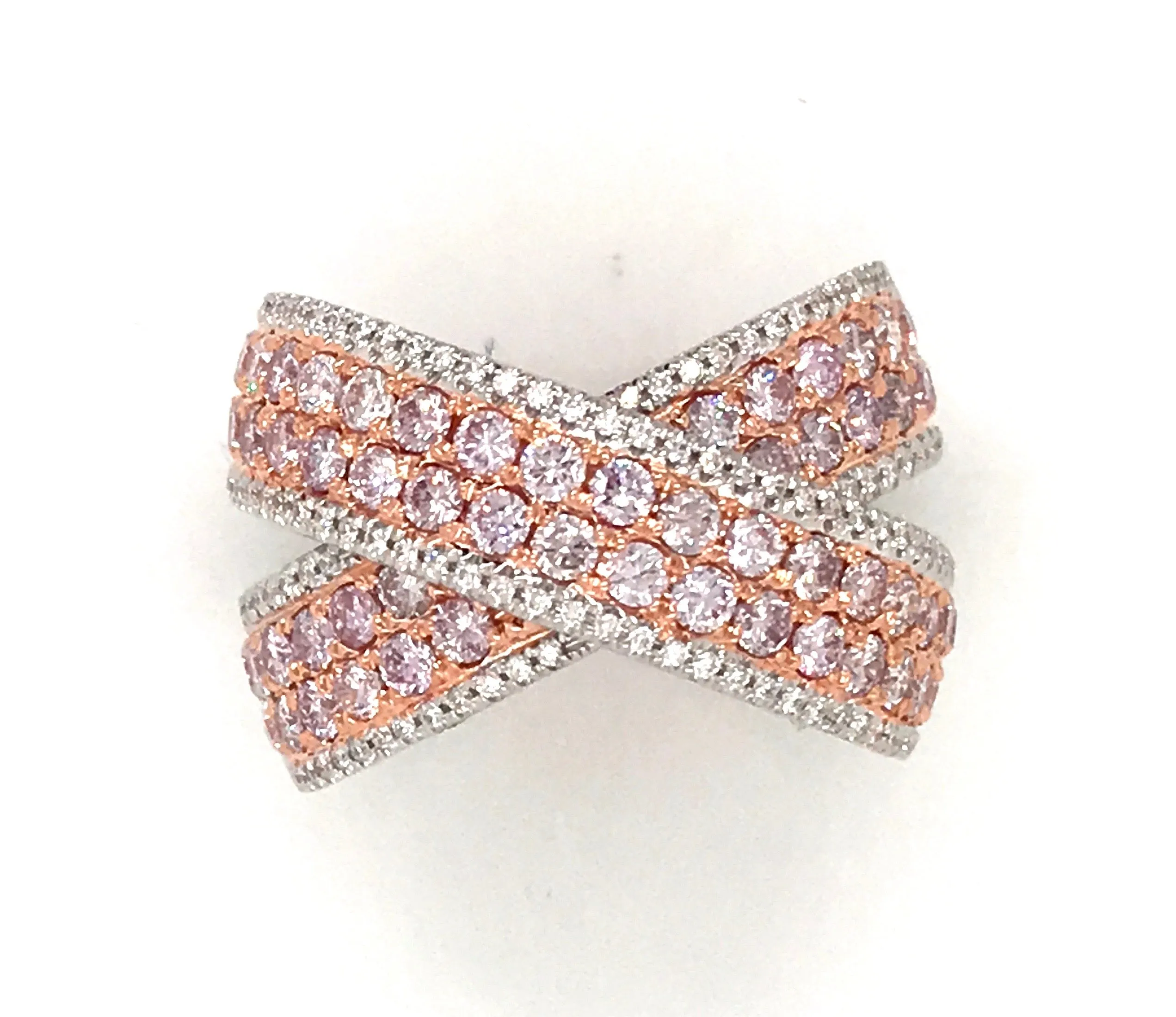 Pav Pink and White Diamond Wide 'X' Eternity Band