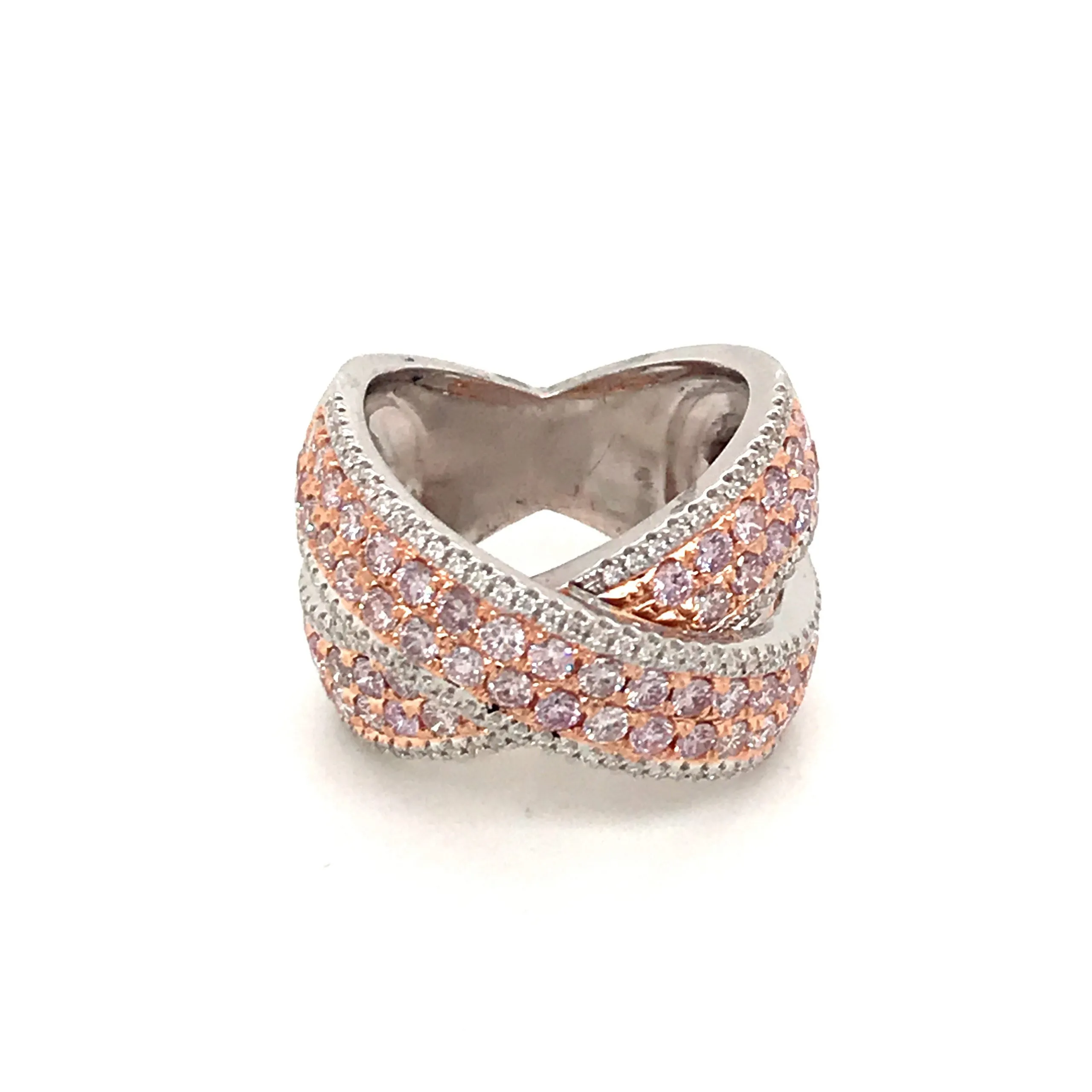 Pav Pink and White Diamond Wide 'X' Eternity Band
