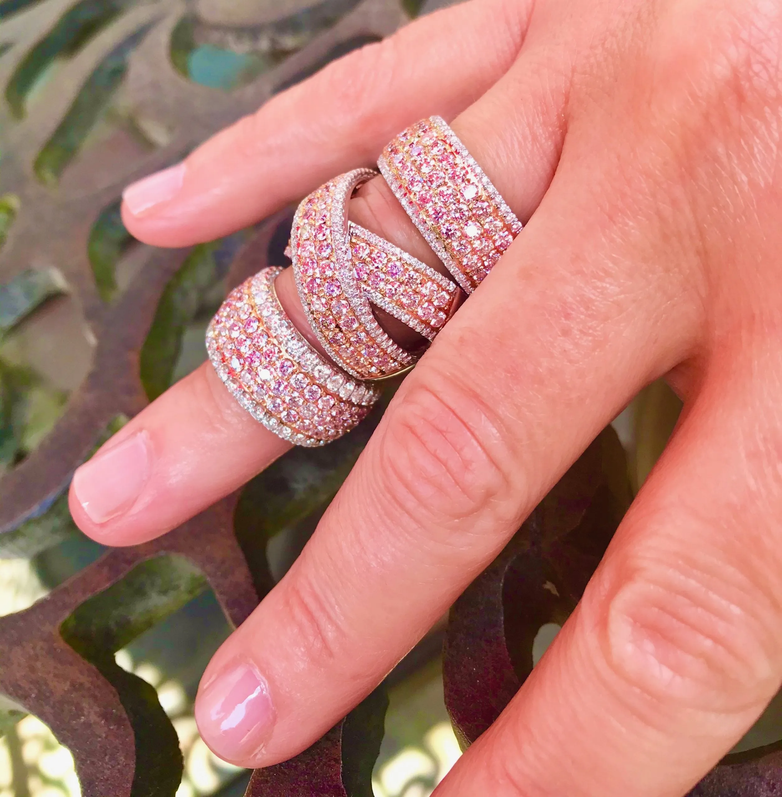 Pav Pink and White Diamond Wide 'X' Eternity Band