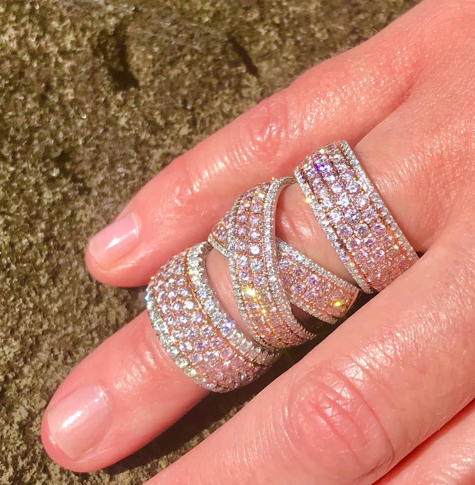 Pav Pink and White Diamond Wide 'X' Eternity Band