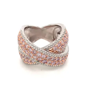 Pav Pink and White Diamond Wide 'X' Eternity Band