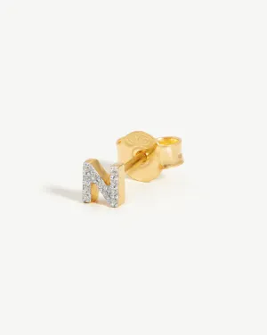 Pave Initial Single Stud Earring - Initial N | 18k Gold Vermeil/Cubic Zirconia