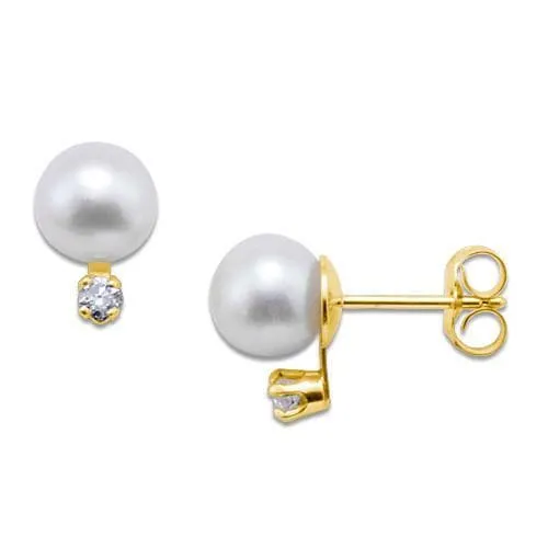Pick A Pearl Earrings in Gold with Diamonds