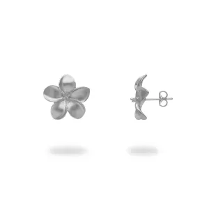 Pick A Pearl Plumeria Earrings in White Gold - 13mm