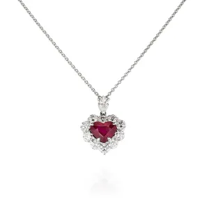 PLATINUM HEART SHAPE BURMESE RUBY & DIAMOND NECKLACE