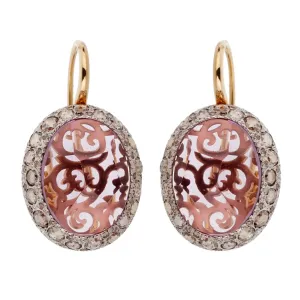 Pomellato 14 Carat Amethyst Diamond Rose Gold Drop Earrings