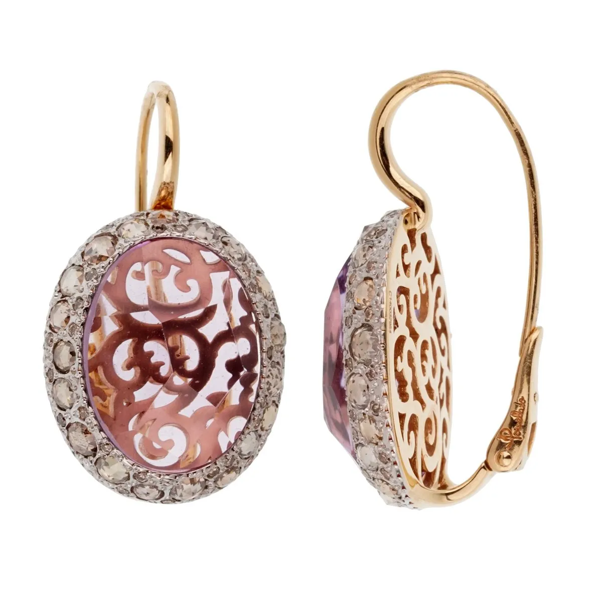 Pomellato 14 Carat Amethyst Diamond Rose Gold Drop Earrings