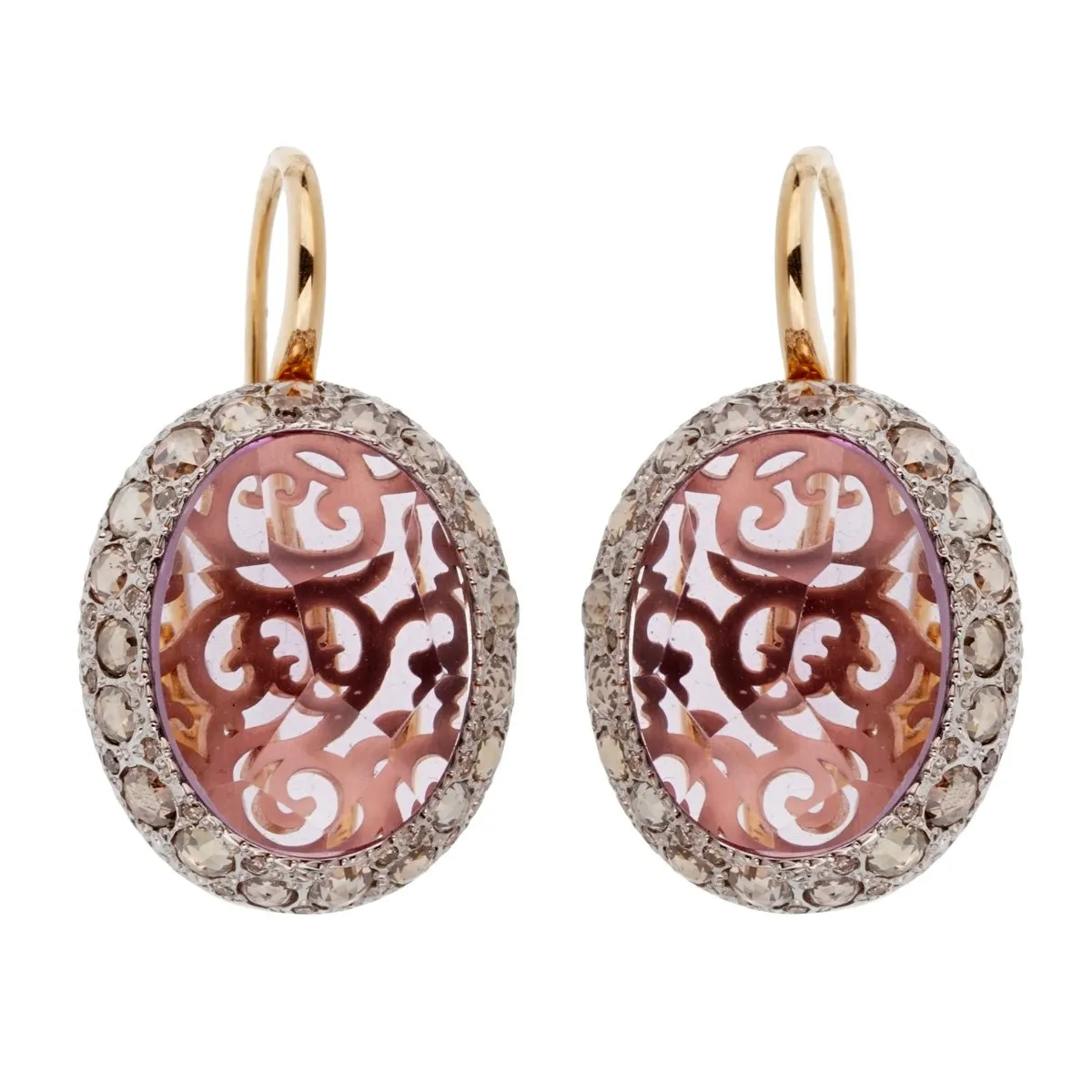 Pomellato 14 Carat Amethyst Diamond Rose Gold Drop Earrings