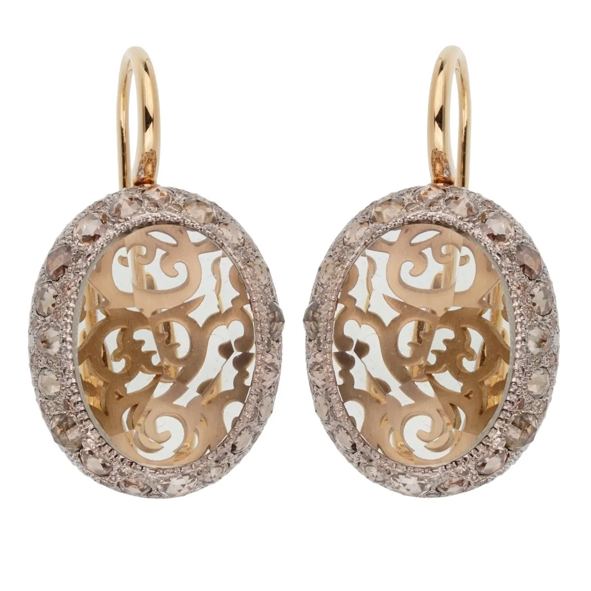 Pomellato 14.3 Carat Prasiolite Diamond Rose Gold Drop Earrings
