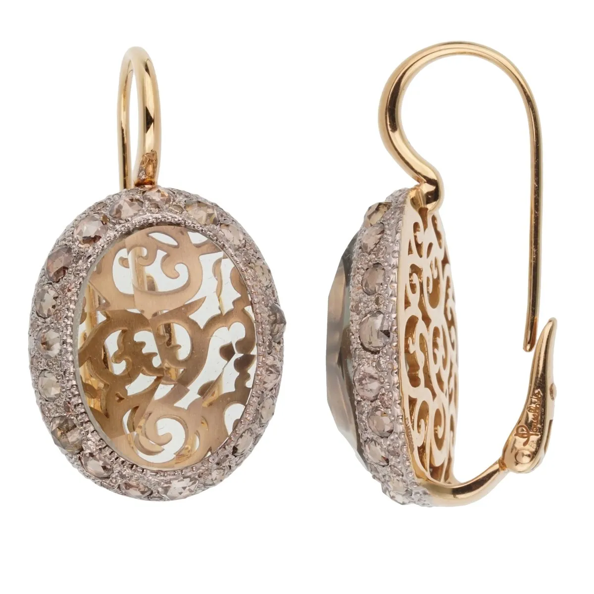 Pomellato 14.3 Carat Prasiolite Diamond Rose Gold Drop Earrings