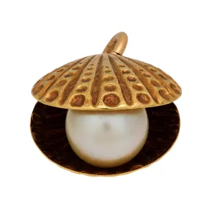 Retro 14k Pearl Clam Pendant/Charm