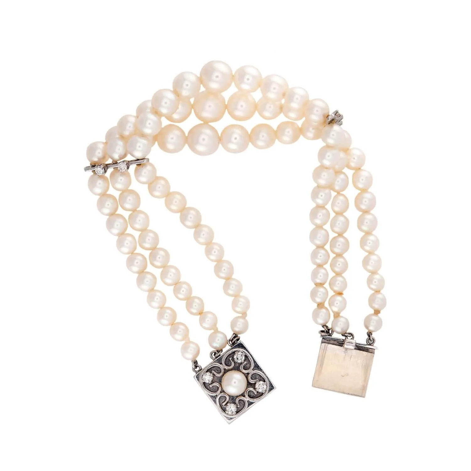 Retro 18k Pearl and Diamond Multi-Strand Bracelet