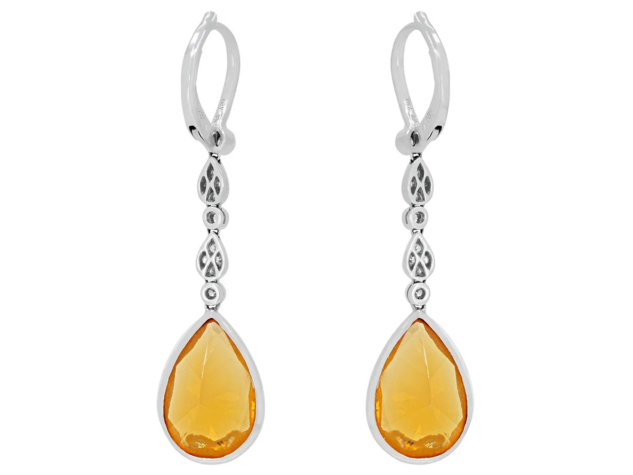 Rhonda Faber Green Orange Opal and Diamond Drop Earrings in 18K White Gold