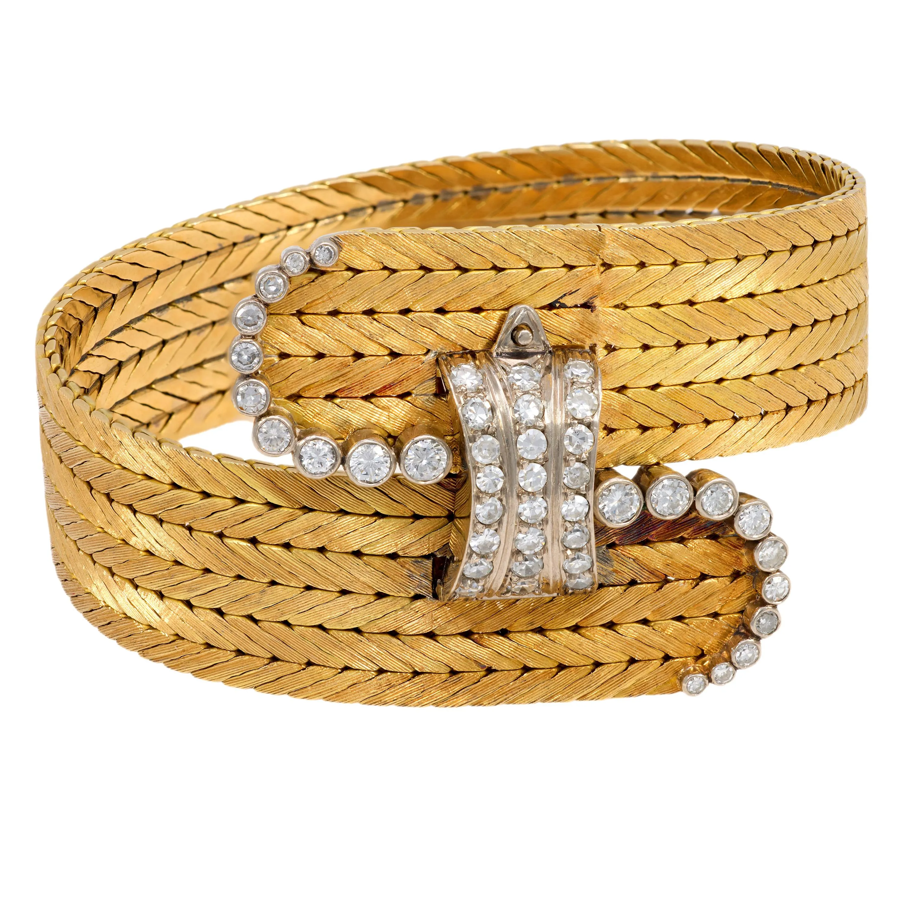 Serafino Brevetto Italian diamond 18k yellow gold buckle bracelet