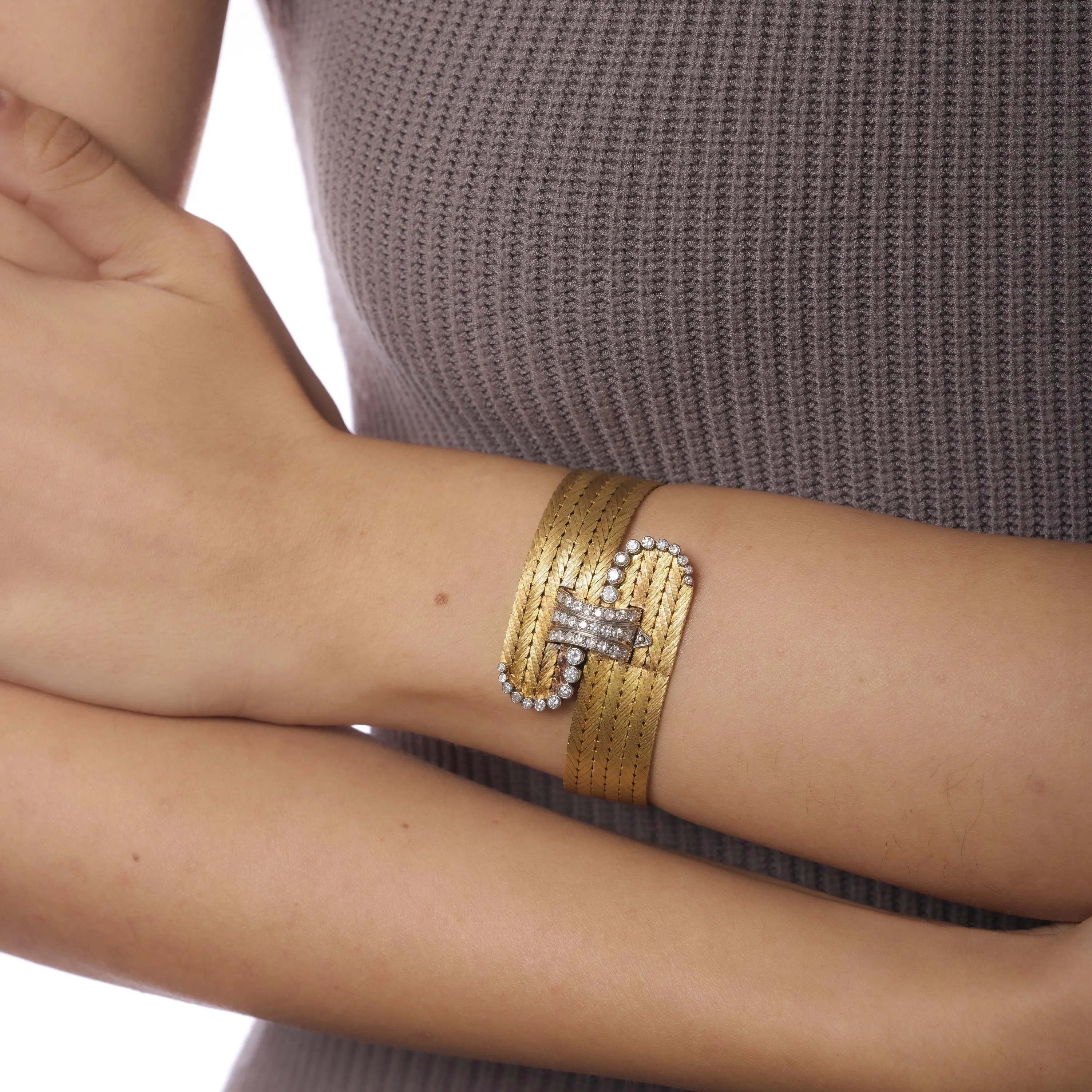Serafino Brevetto Italian diamond 18k yellow gold buckle bracelet