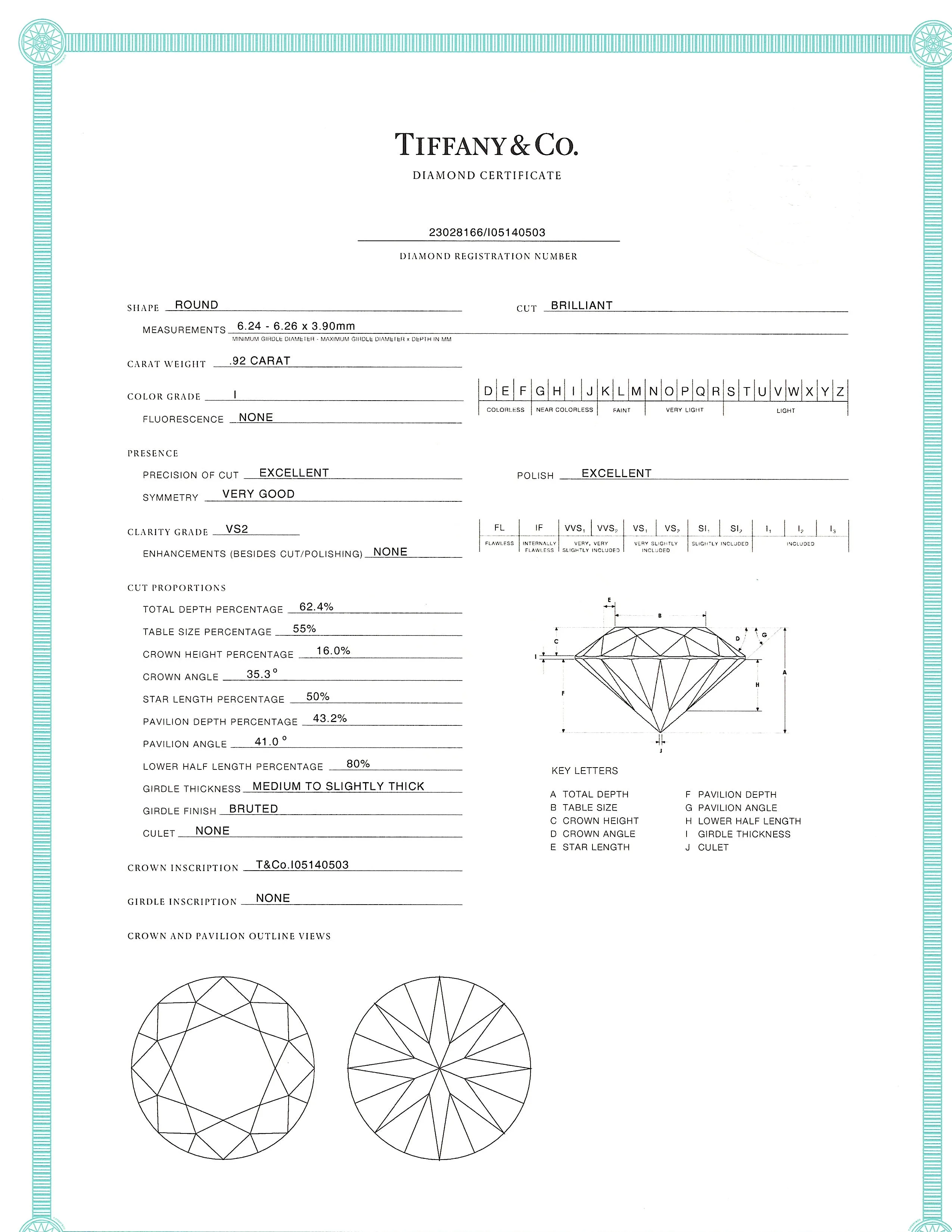 Tiffany & Co. Diamond Solitaire Pendant, 0.92 Carats, in Platinum
