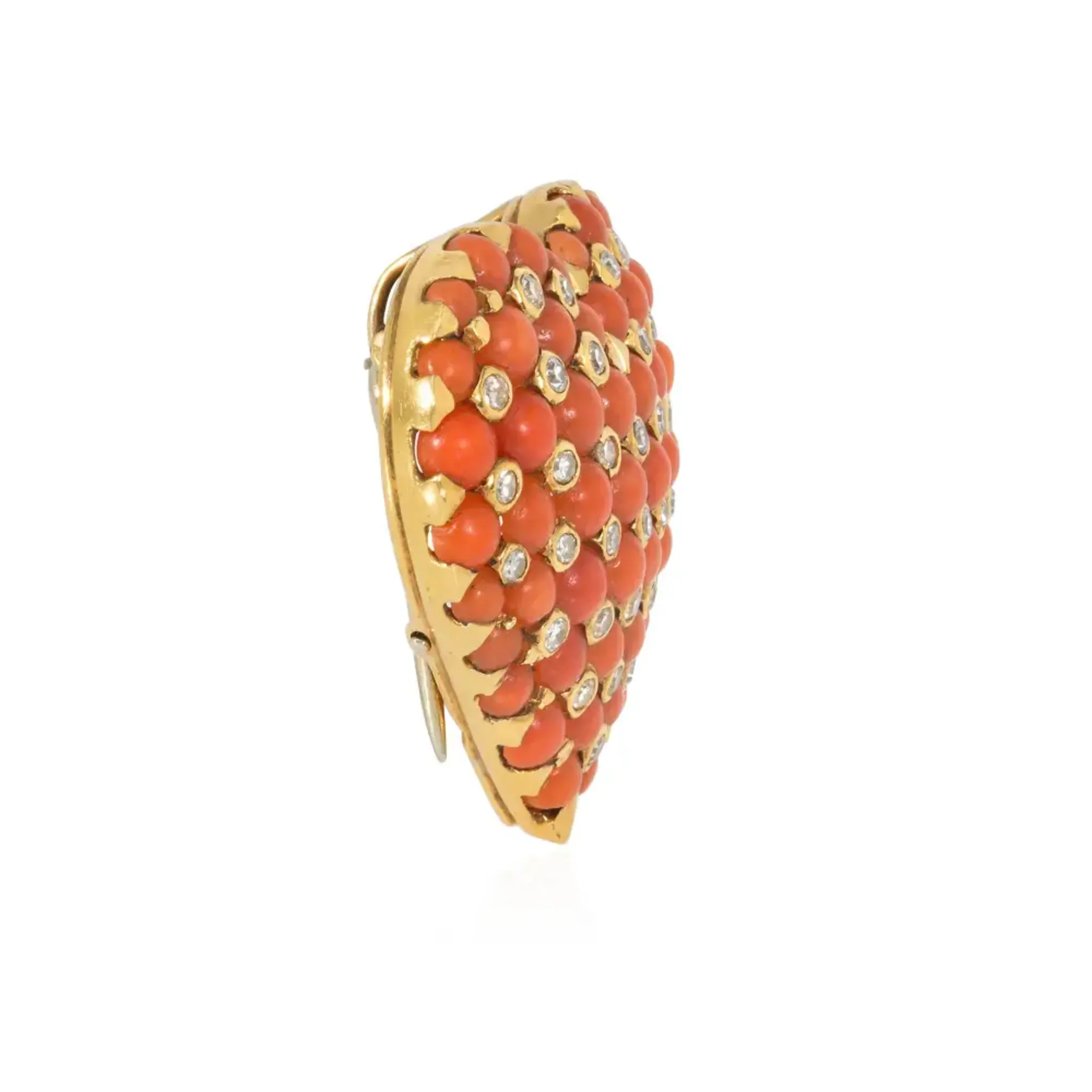 Tiffany & Co. France Retro 18KT Yellow Gold Coral & Diamond Heart Brooch