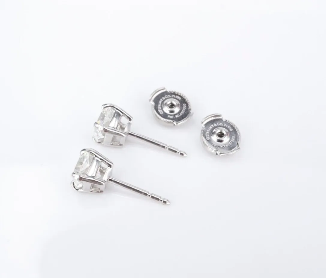 Tiffany Platinum Lucida Diamond Stud Earrings 2.19 carat VVS with Box EG2405