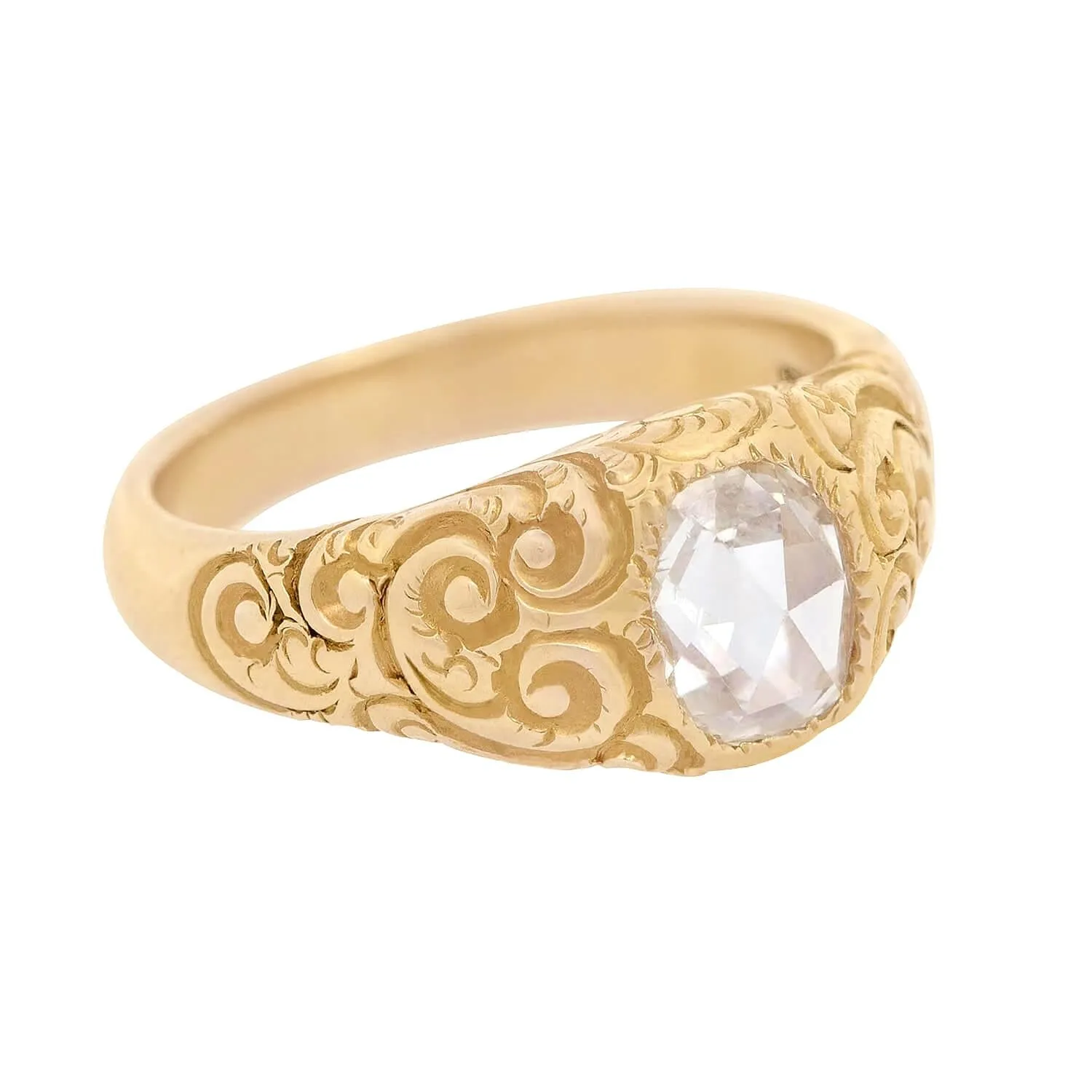 Victorian 14k Dutch Rose Cut Diamond Flush Mount Engagement Ring 0.65ct