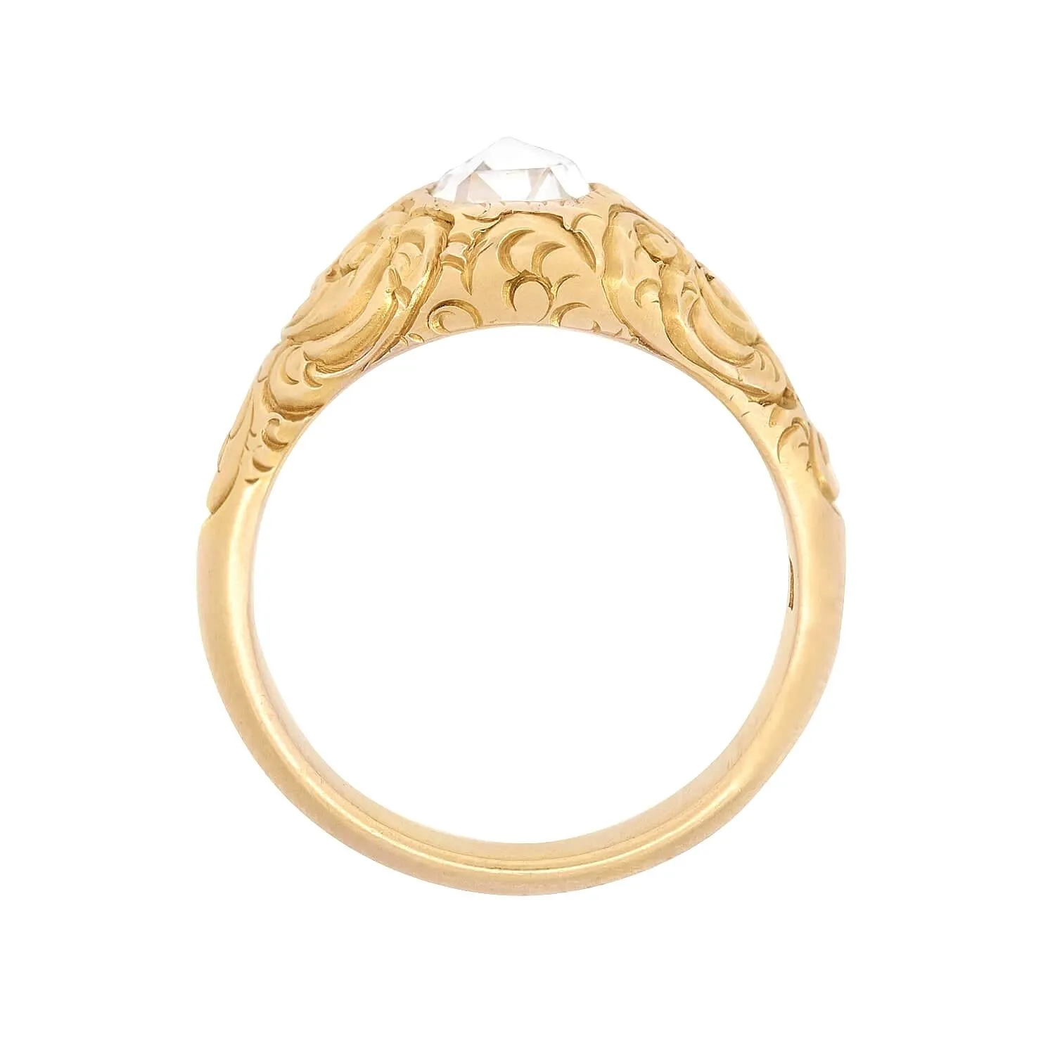Victorian 14k Dutch Rose Cut Diamond Flush Mount Engagement Ring 0.65ct