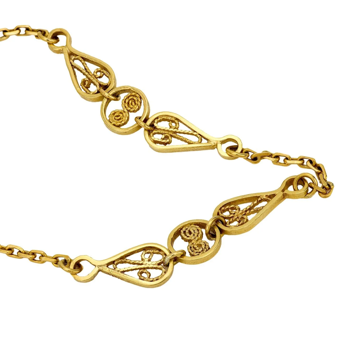 Victorian French 18k yellow gold fancy link necklace