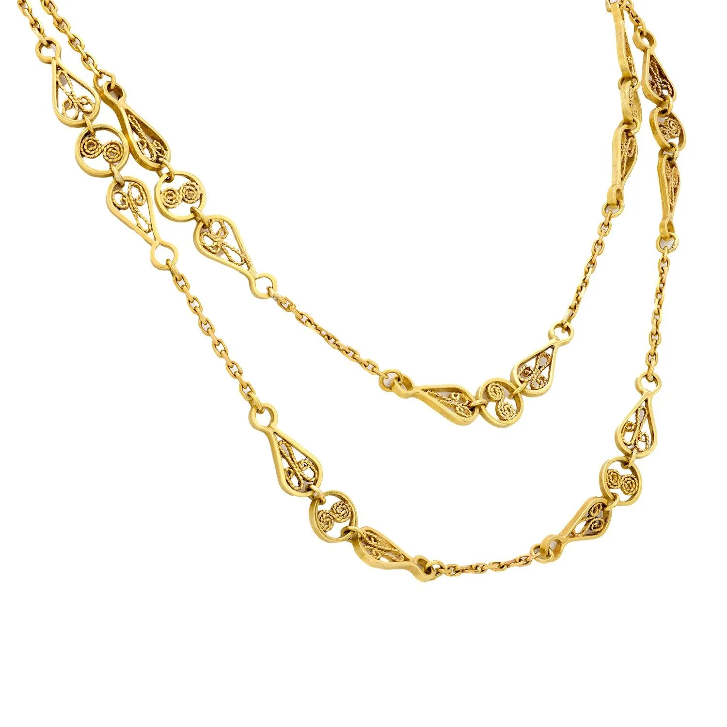 Victorian French 18k yellow gold fancy link necklace