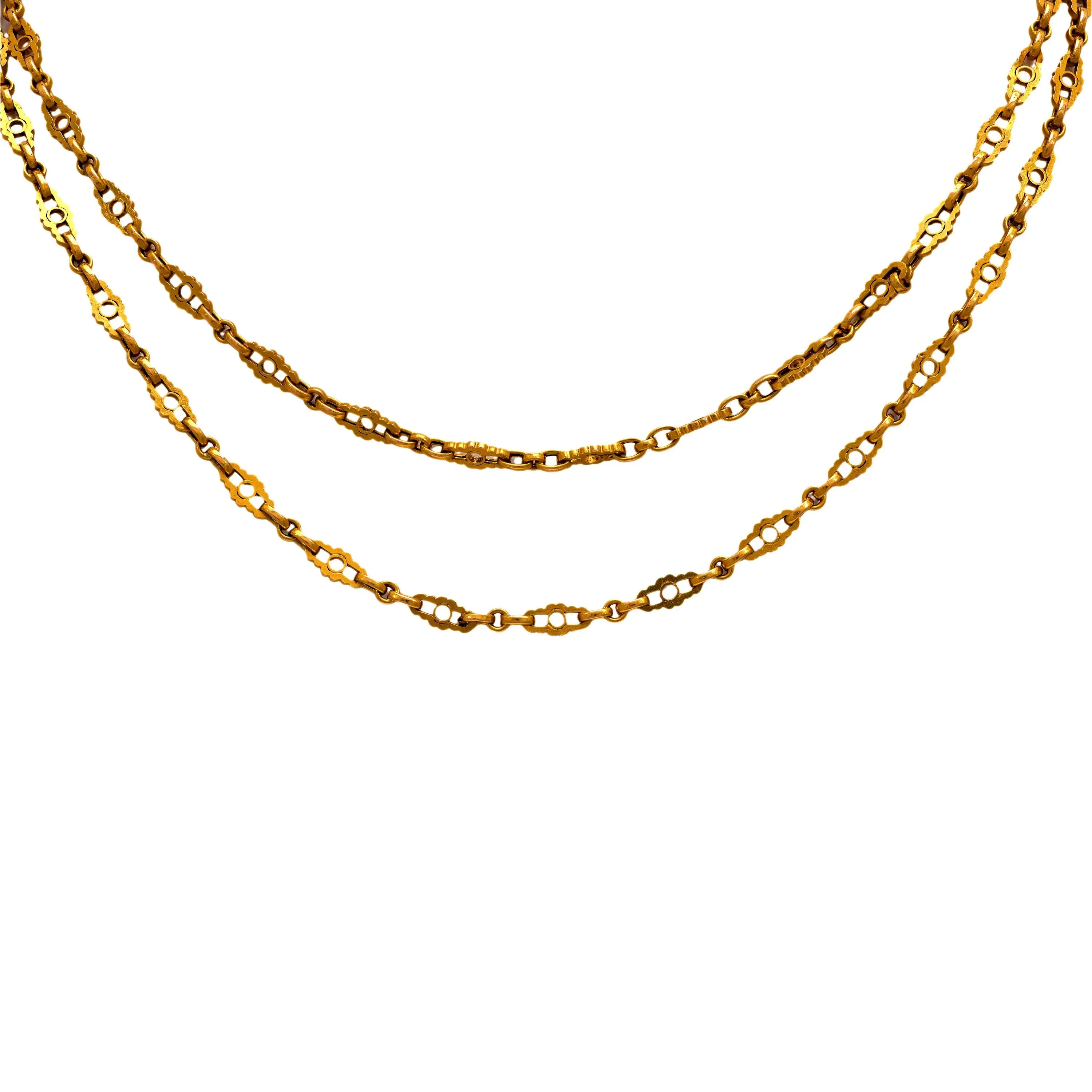 Victorian French 18k yellow gold fancy necklace
