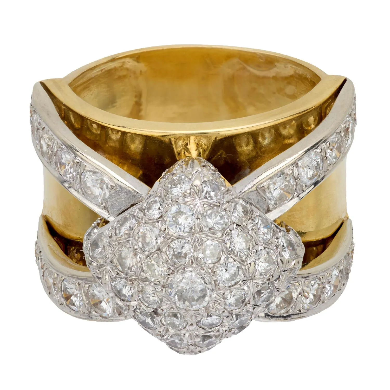 Vintage 2.70 carat total weight diamond 18k yellow gold cocktail ring