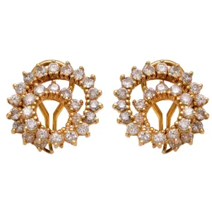 Vintage 3.20 carat total weight diamond 14k yellow gold swirl earrings