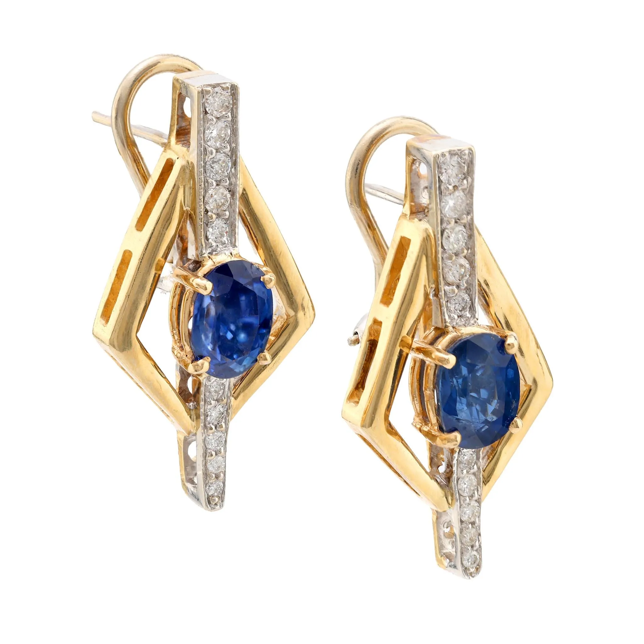 Vintage 3.20 carat total weight sapphire diamond 14k gold earrings