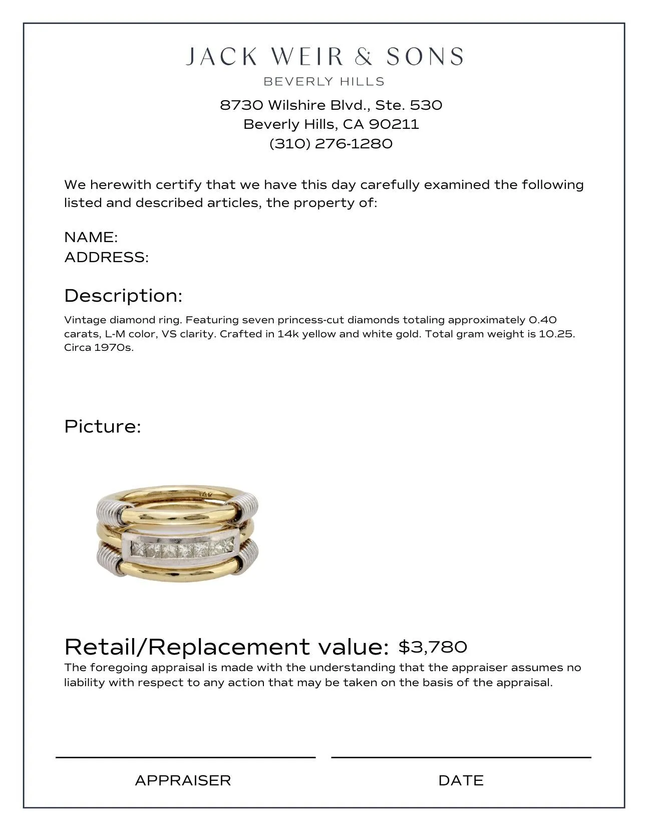 Vintage diamond 14k yellow and white gold three stack ring